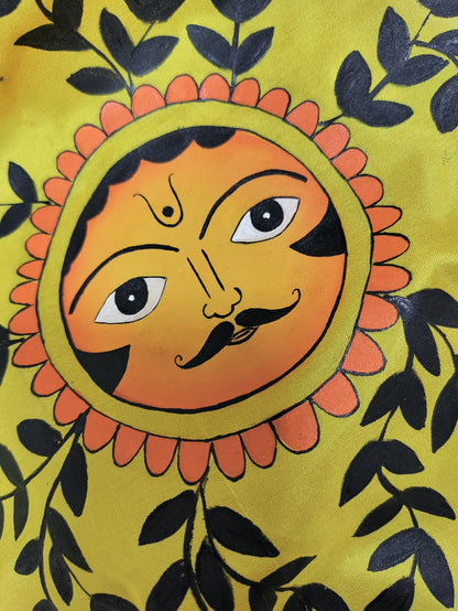 Yellow Hand Painted Pure Silk Blouse Fabric (1 Mtr)