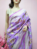 Purple Handloom Banarasi Pure Georgette Brush Dye Saree - Luxurion World
