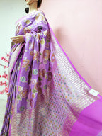 Purple Handloom Banarasi Pure Georgette Brush Dye Saree - Luxurion World