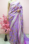 Purple Handloom Banarasi Pure Georgette Brush Dye Saree - Luxurion World