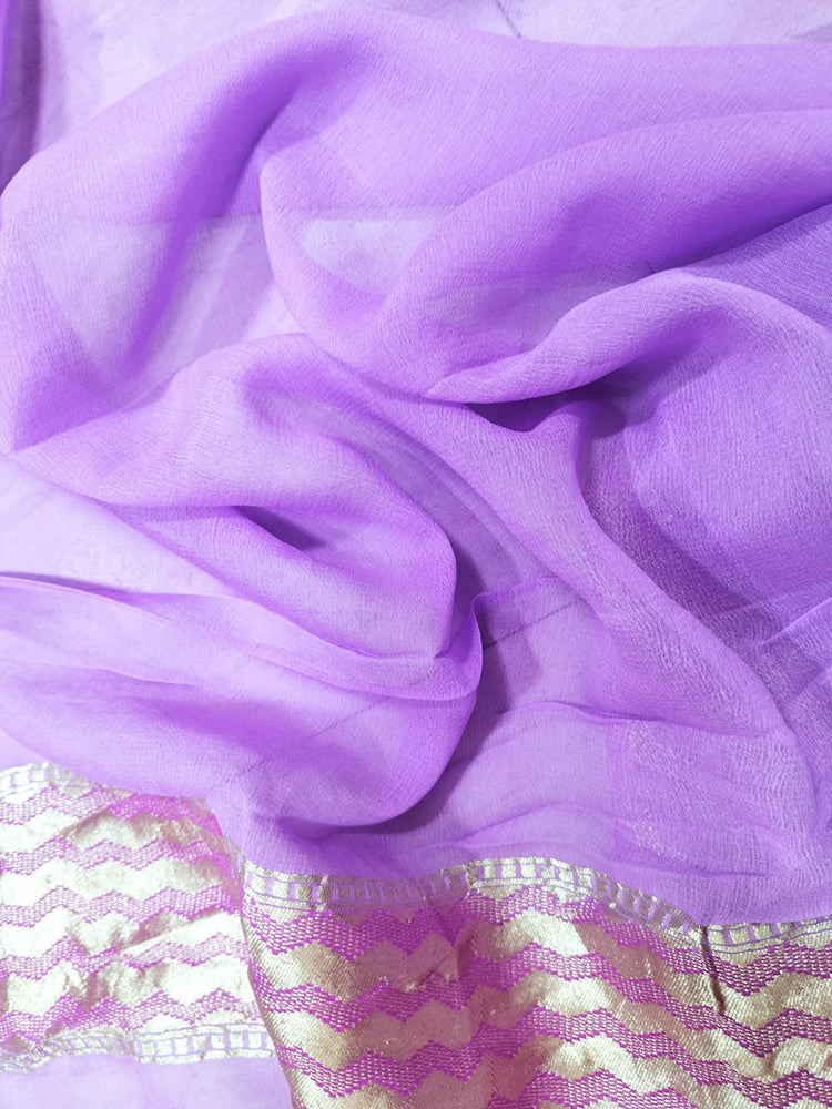 Purple Handloom Banarasi Pure Georgette Brush Dye Saree - Luxurion World