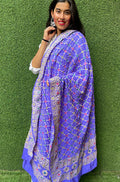 Blue Checks Bandhani Silk Meenakari Dupatta - Luxurion World