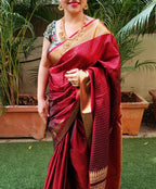 Maroon Handloom Kanjeevaram Pure Silk Saree - Luxurion World