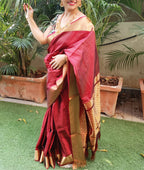 Maroon Handloom Kanjeevaram Pure Silk Saree - Luxurion World