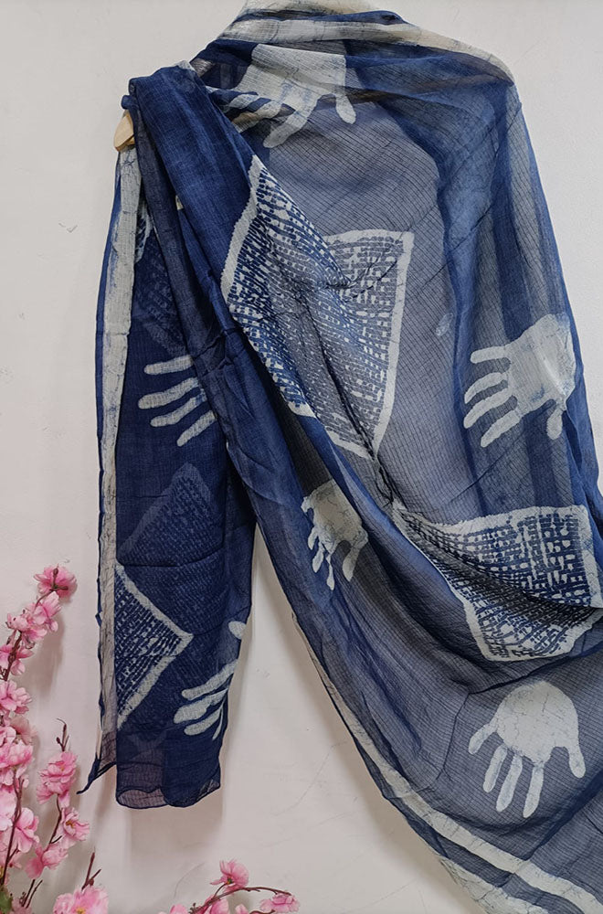 Blue Block Printed Kota Dupatta - Luxurion World