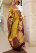 Yellow Handloom Kanjeevaram Pure Silk Dupatta - Luxurion World