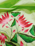 Green Hand Painted Pure Silk Blouse Fabric (1 Mtr) - Luxurion World