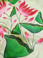 Green Hand Painted Pure Silk Blouse Fabric (1 Mtr) - Luxurion World