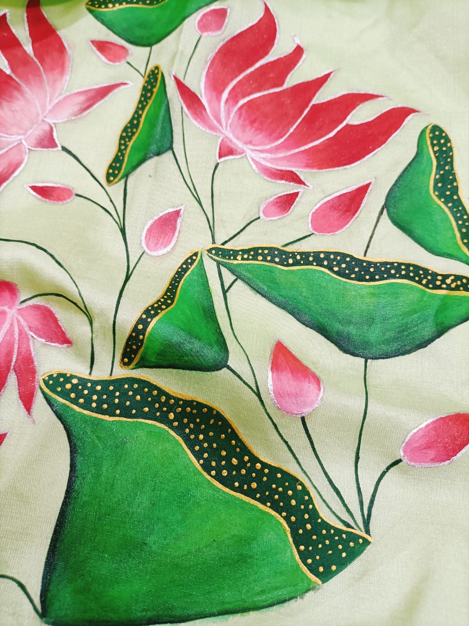 Green Hand Painted Pure Silk Blouse Fabric (1 Mtr) - Luxurion World