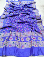 Blue Checks Bandhani Silk Meenakari Dupatta - Luxurion World
