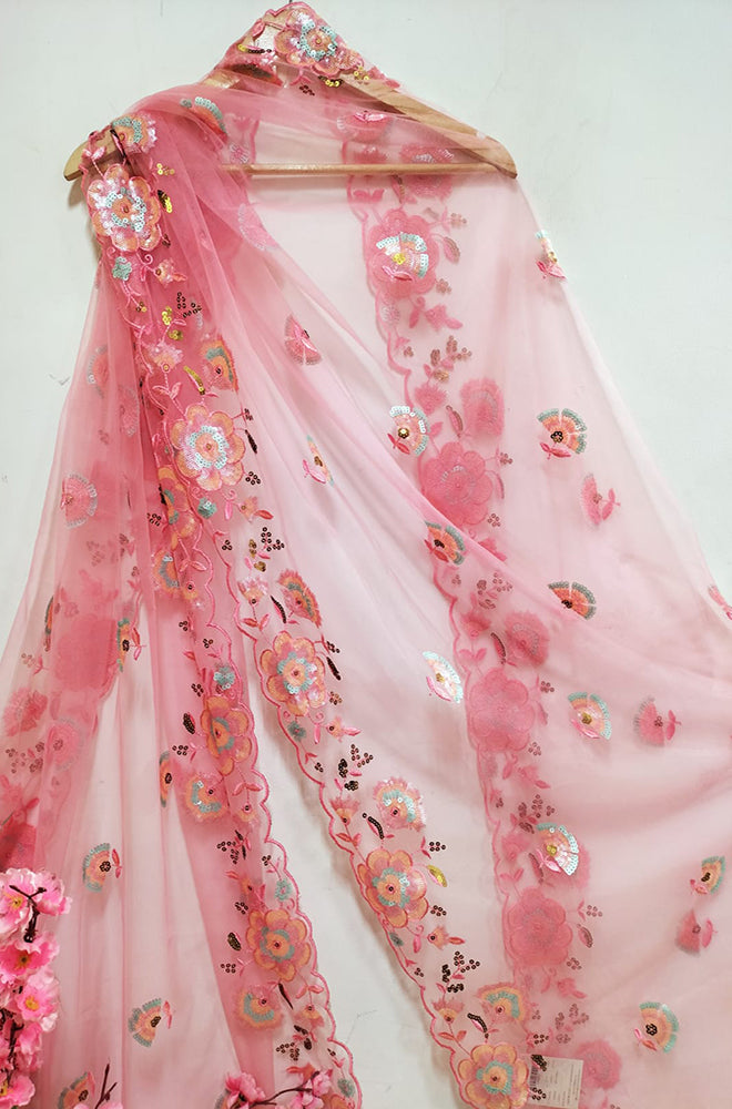 Pink Trendy Net Sequence Work Dupatta - Luxurion World