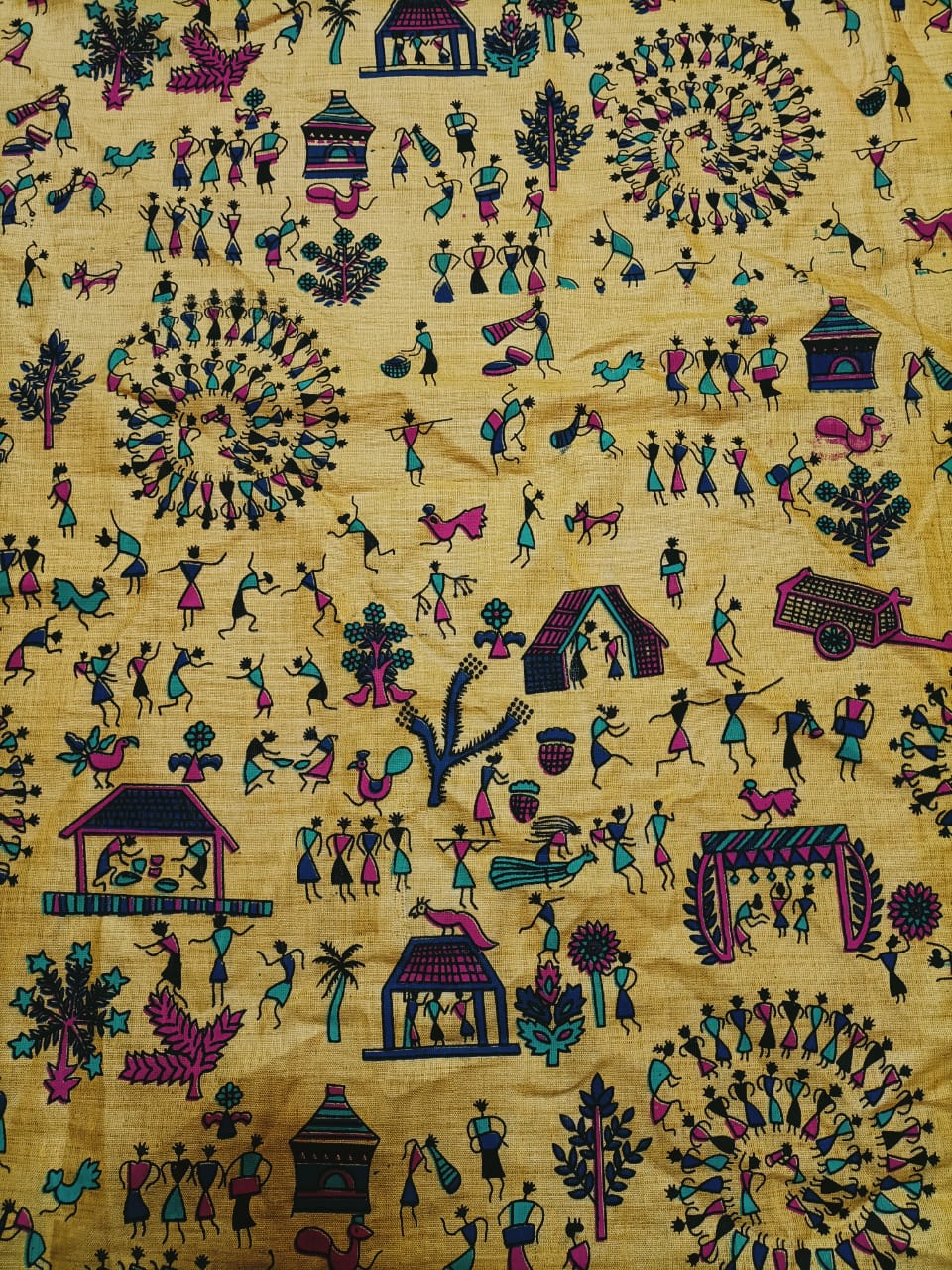 Yellow Madhubani Cotton Fabric (1 Mtr) - Luxurion World