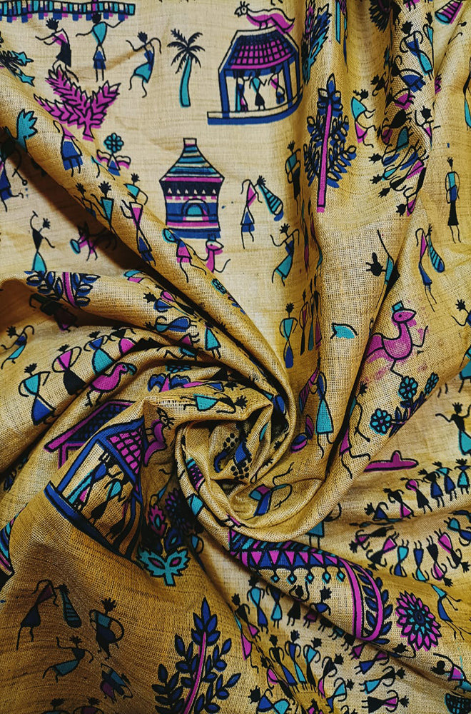 Yellow Madhubani Cotton Fabric (1 Mtr) - Luxurion World