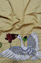 Yellow Hand Embroidered Kantha Work Cotton Blouse Piece ( 1 Mtr ) - Luxurion World