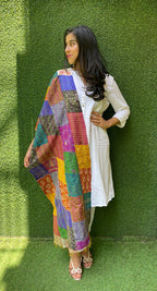 Multicolor Hand Embroidered Kantha Silk Stole - Luxurion World