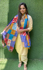 Multicolor Hand Embroidered Kantha Silk Reversible Stole - Luxurion World
