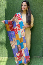 Multicolor Hand Embroidered Kantha Silk Reversible Stole - Luxurion World