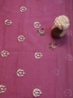 Pink Hand Painted Organza Silk Banarasi Boota Silver Design Fabric (1 Mtr) - Luxurion World