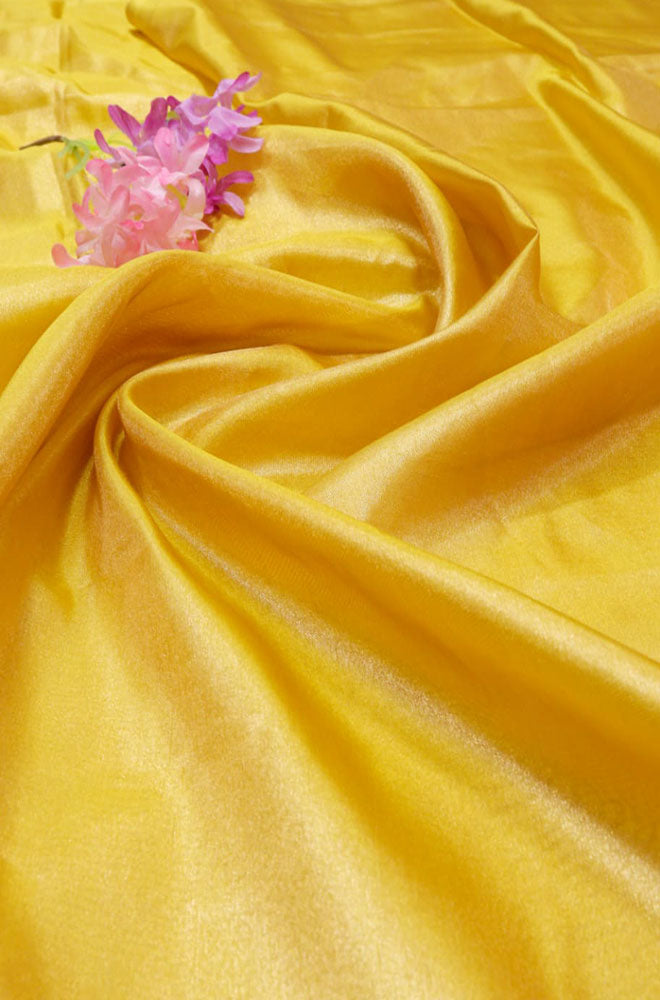 Yellow Plain Soft Tissue Katan Silk Fabric ( 1 mtr)