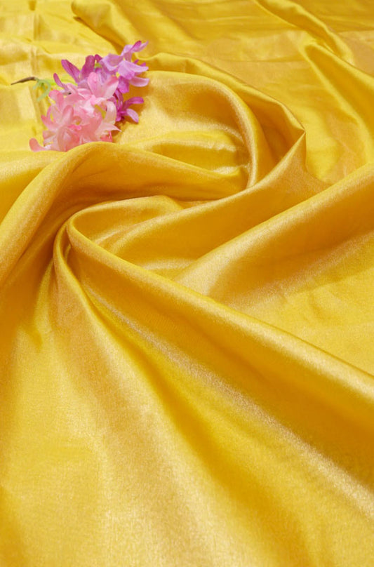Yellow Plain Soft Tissue Katan Silk Fabric ( 1 mtr) - Luxurion World