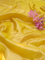Yellow Plain Soft Tissue Katan Silk Fabric ( 1 mtr) - Luxurion World