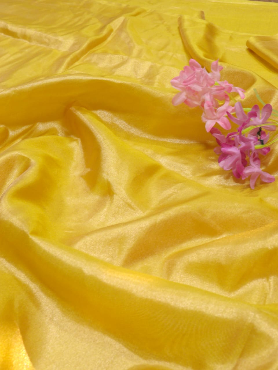 Yellow Plain Soft Tissue Katan Silk Fabric ( 1 mtr) - Luxurion World
