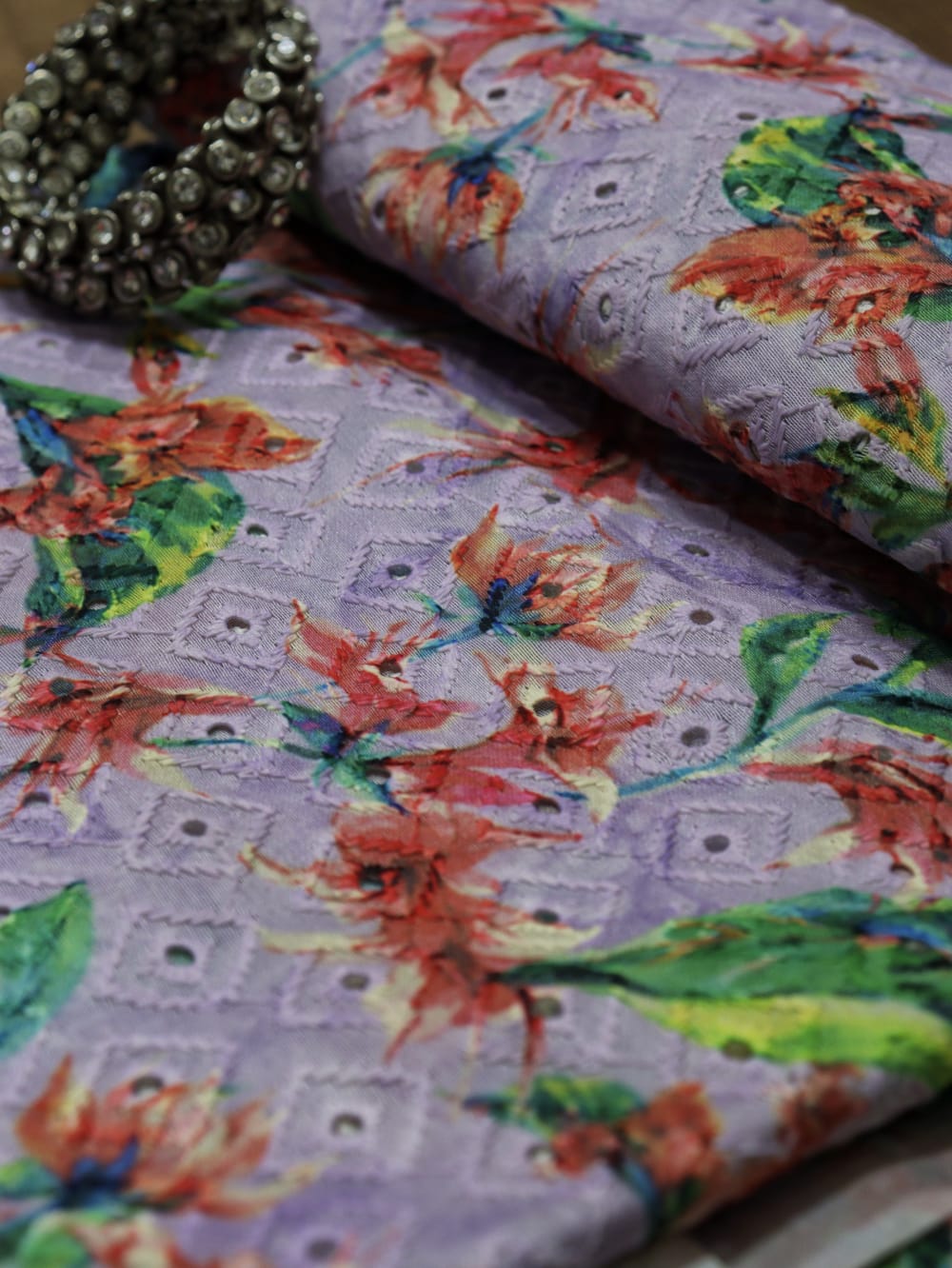 Multicolor Embroidered Chikankari Cotton Fabric (1 Mtr) - Luxurion World