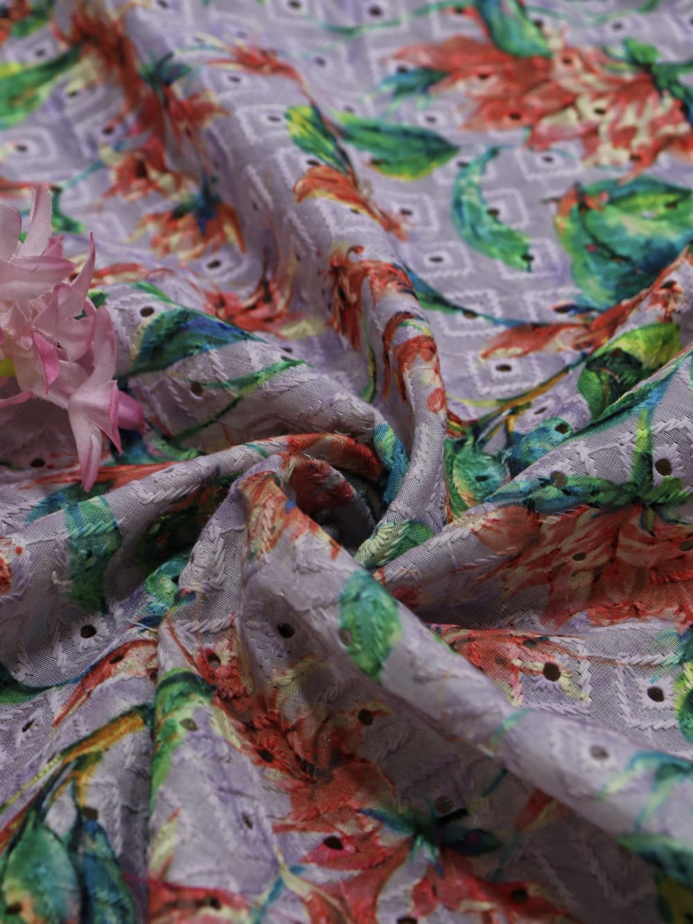 Multicolor Embroidered Chikankari Cotton Fabric (1 Mtr)