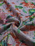 Multicolor Embroidered Chikankari Cotton Fabric (1 Mtr) - Luxurion World