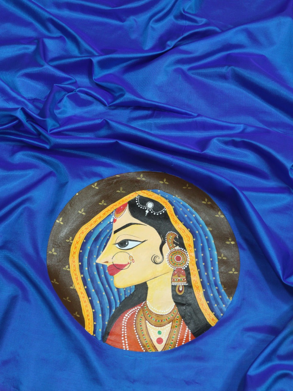Blue Hand Painted Pure Silk Blouse Fabric (1 Mtr) - Luxurion World