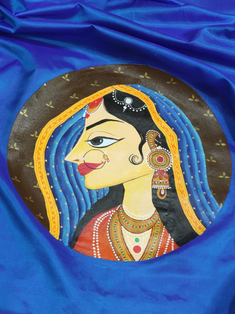 Blue Hand Painted Pure Silk Blouse Fabric (1 Mtr) - Luxurion World