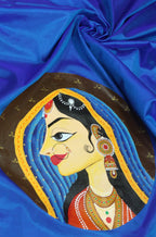 Blue Hand Painted Pure Silk Blouse Fabric (1 Mtr) - Luxurion World