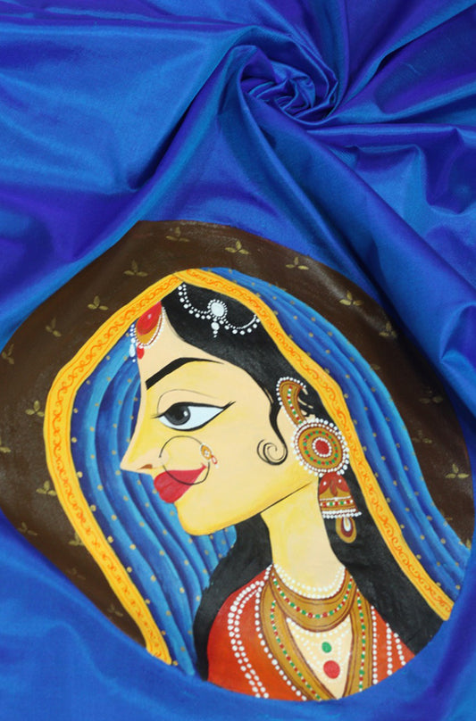 Blue Hand Painted Pure Silk Blouse Fabric (1 Mtr) - Luxurion World