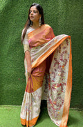 Orange and Pink Handloom Banarasi Paithani Pure Katan Silk Kadwa Meenakari Saree - Luxurion World