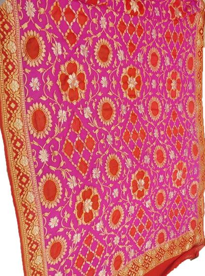 Pink Handloom Banarasi Pure Georgette Sona Roopa Dupatta - Luxurion World
