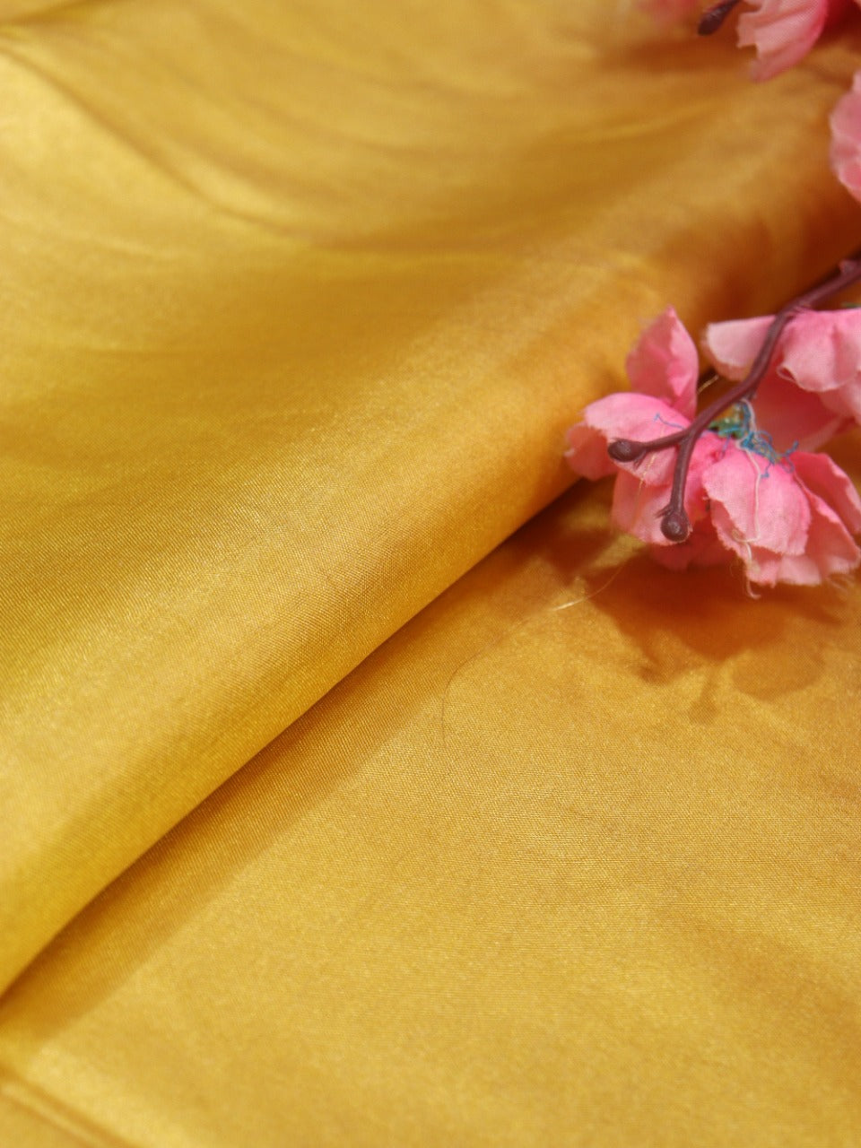 Yellow Plain Soft Tissue Katan Silk Fabric ( 1 Mtr ) - Luxurion World