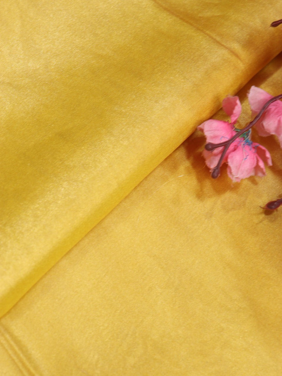 Yellow Plain Soft Tissue Katan Silk Fabric ( 1 Mtr ) - Luxurion World