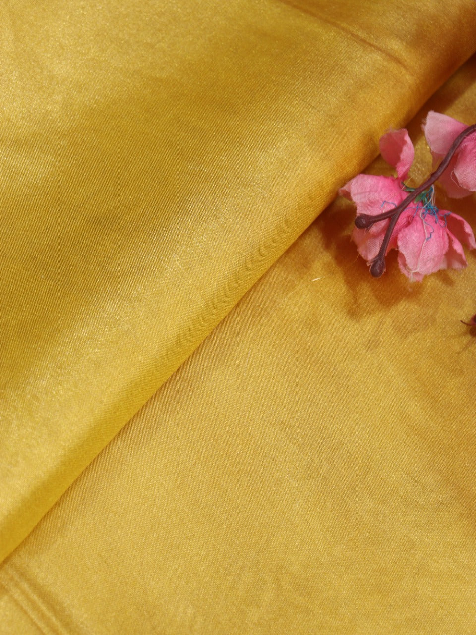 Yellow Plain Soft Tissue Katan Silk Fabric ( 1 Mtr ) - Luxurion World
