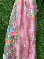 Pink Hand Painted Organza Silk Dupatta - Luxurion World