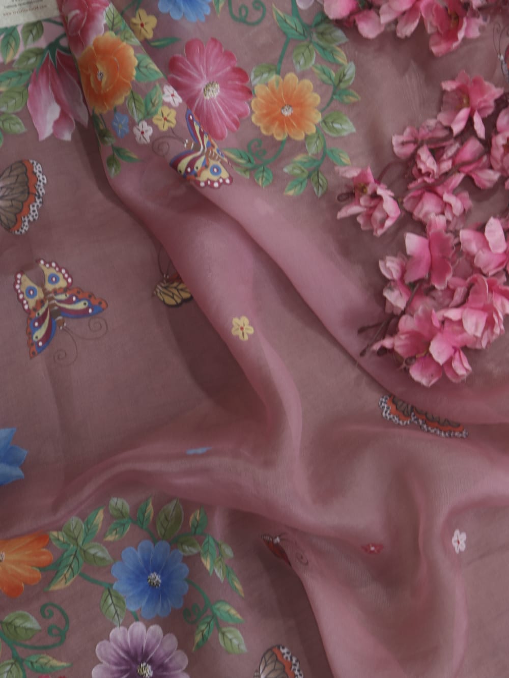 Pink Hand Painted Organza Silk Dupatta - Luxurion World