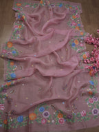 Pink Hand Painted Organza Silk Dupatta - Luxurion World