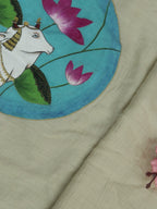Pastel Hand Painted Pure Moonga Silk Pichwai Blouse Fabric (1 Mtr) - Luxurion World