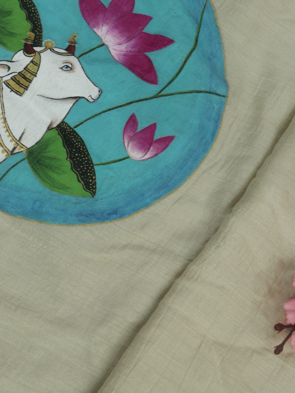 Pastel Hand Painted Pure Moonga Silk Pichwai Blouse Fabric (1 Mtr) - Luxurion World