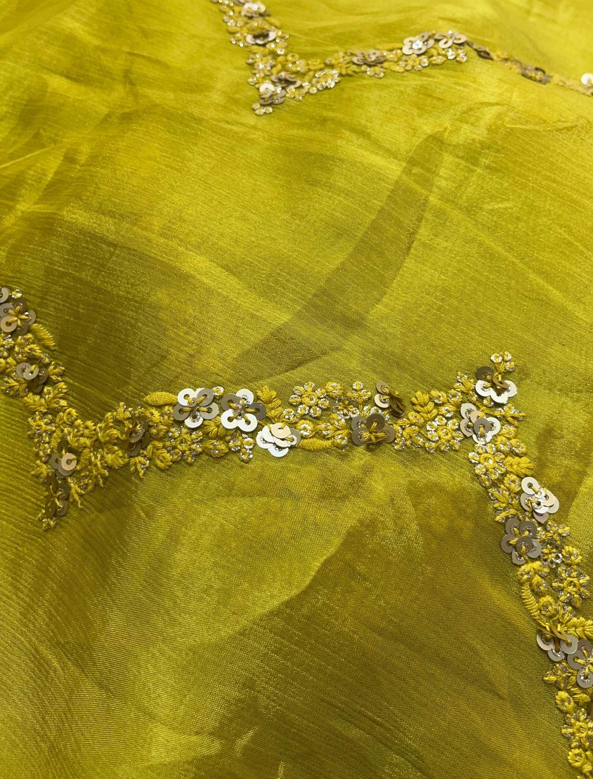 Yellow Embroidered Trendy Pure Chinon Sequins Work Fabric - Luxurion World