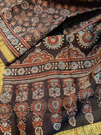 Shop the Elegant Black Ajrakh Block Printed Chanderi Silk Dupatta - Luxurion World