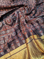 Shop the Elegant Black Ajrakh Block Printed Chanderi Silk Dupatta - Luxurion World
