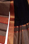 Maheshwari Cotton Silk Suit Set: Black & Grey Handloom Unstitched 2-Piece - Luxurion World