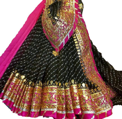 Stunning Black and Pink Gota Patti Georgette Saree for Elegant Occasions
