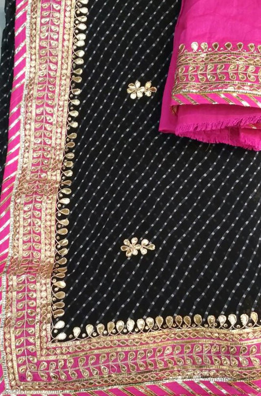 Stunning Black and Pink Gota Patti Georgette Saree - Perfect for Any Occasion! - Luxurion World