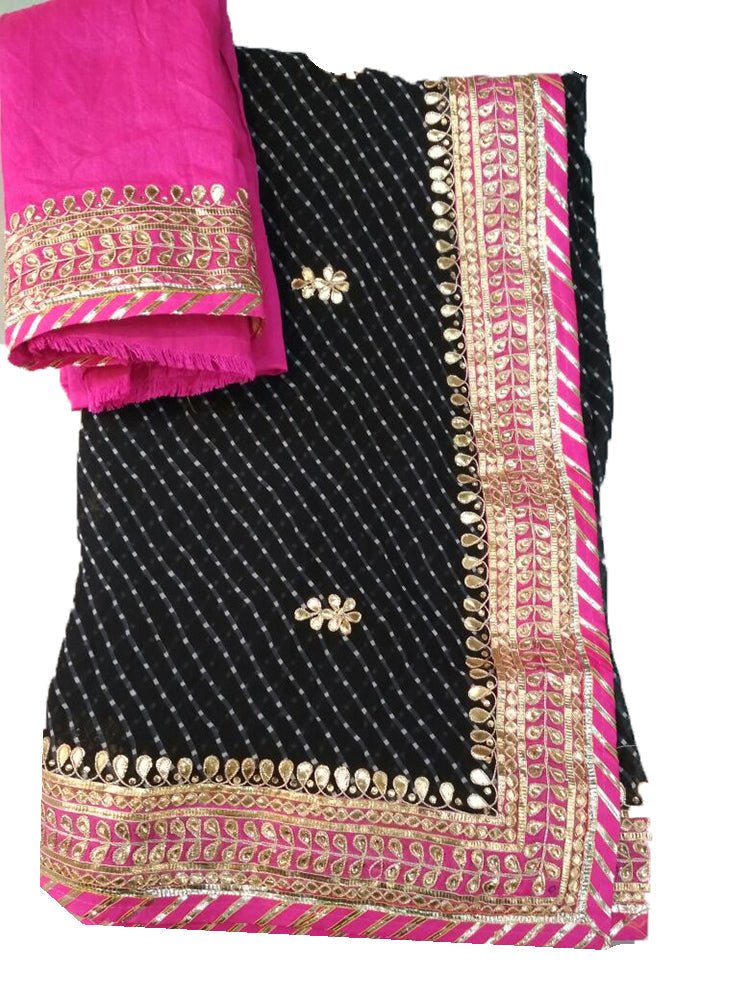 Stunning Black and Pink Gota Patti Georgette Saree - Perfect for Any Occasion! - Luxurion World